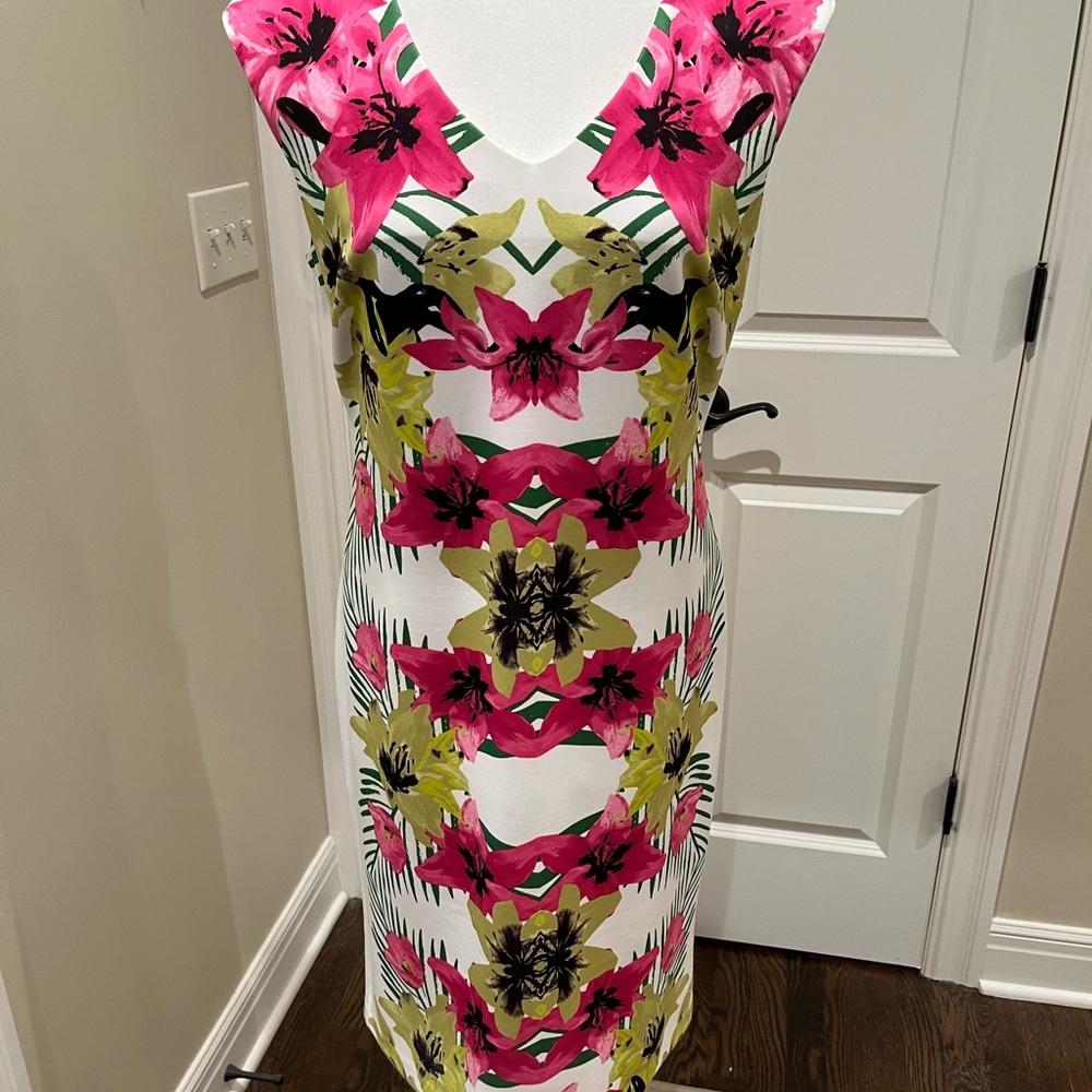 INC Tropical Bloom Island Dream V Neck Sheath Dress